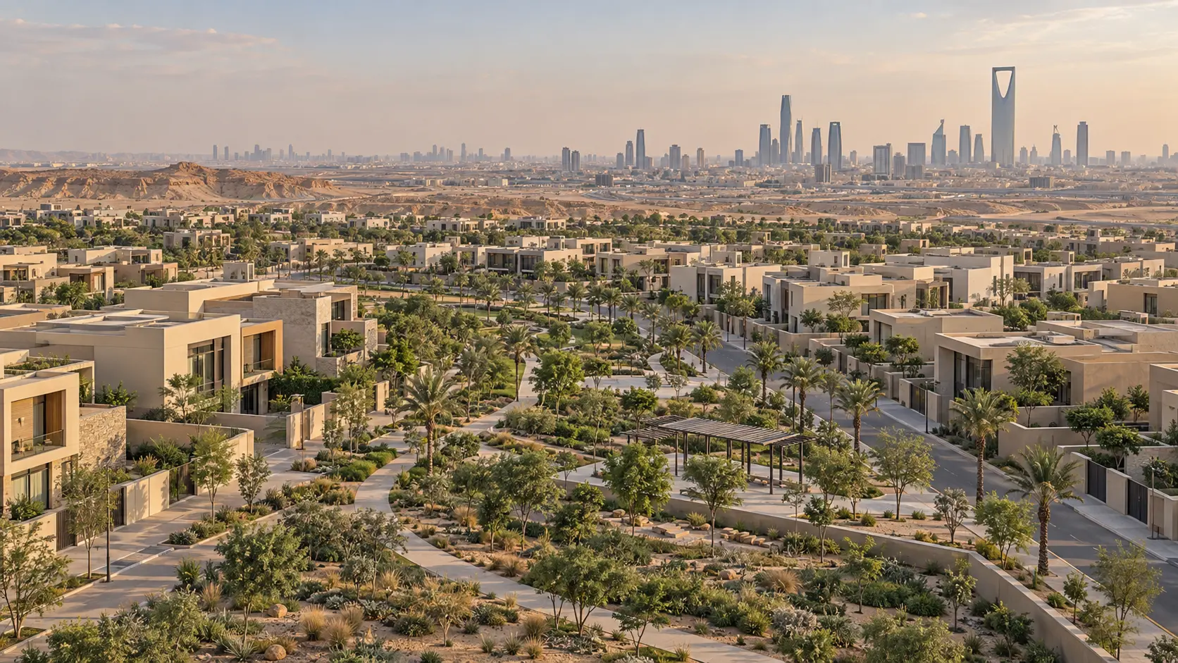حي سكني مخطط تحيط به المساحات الخضراء