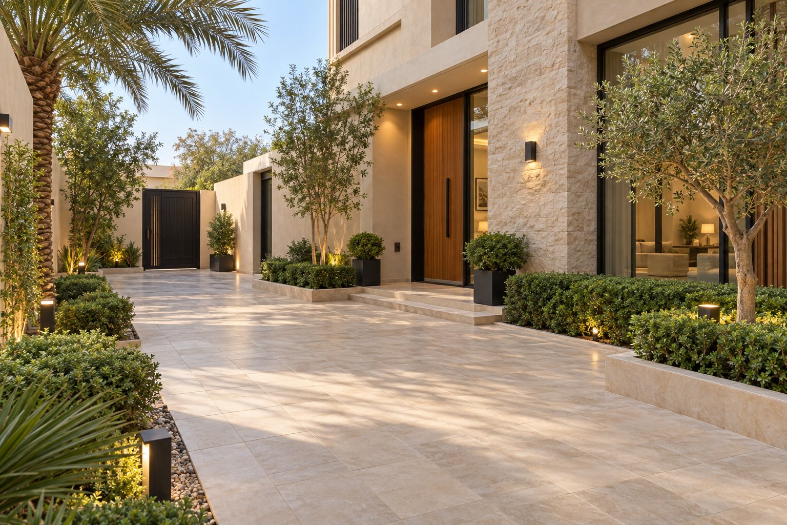 ممرات وساحة عقار سكني تتم صيانتها بعناية